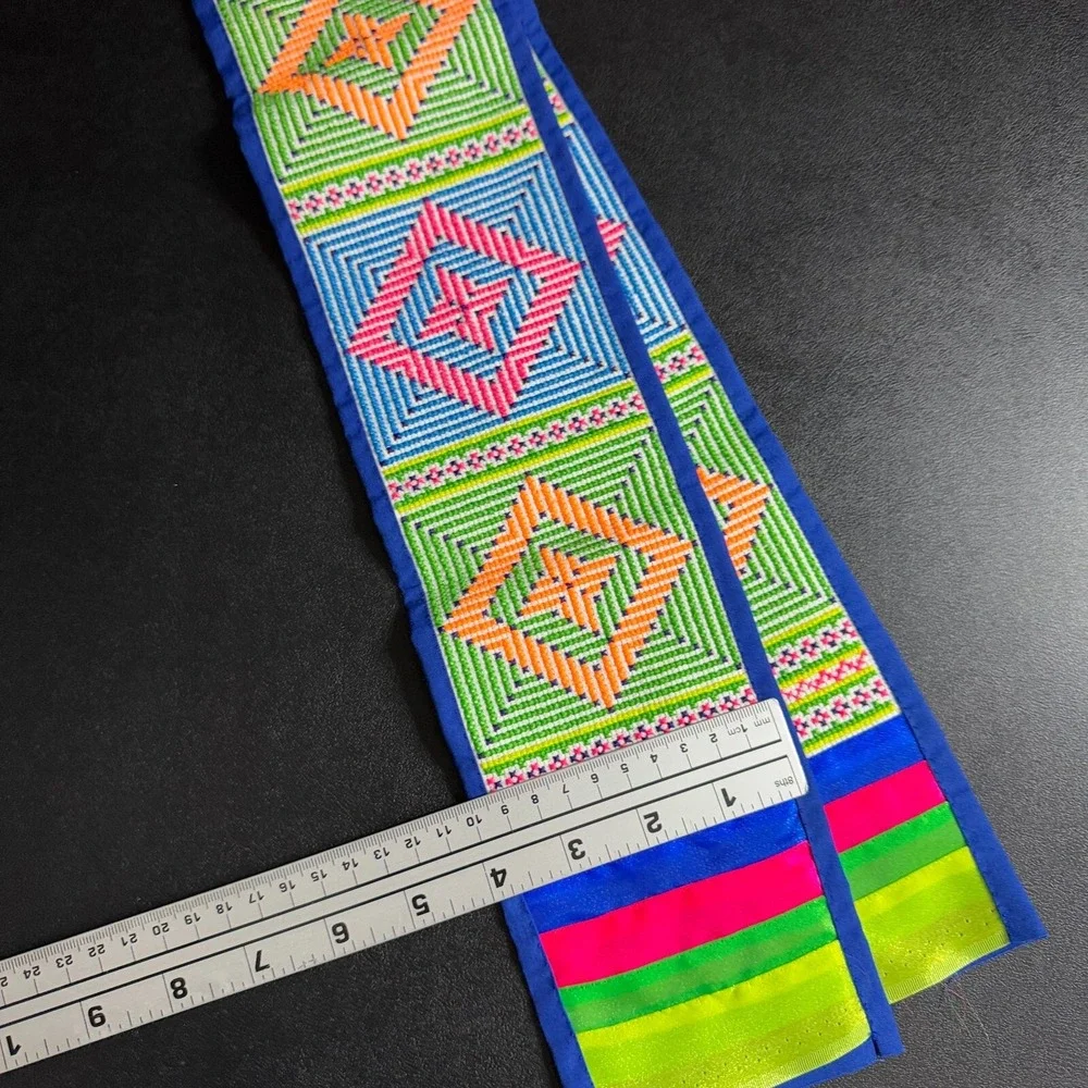 Unbranded Hmong Sash Belt Womens OS Blue Geometric‎ Tribal Embroidered Neon Tie